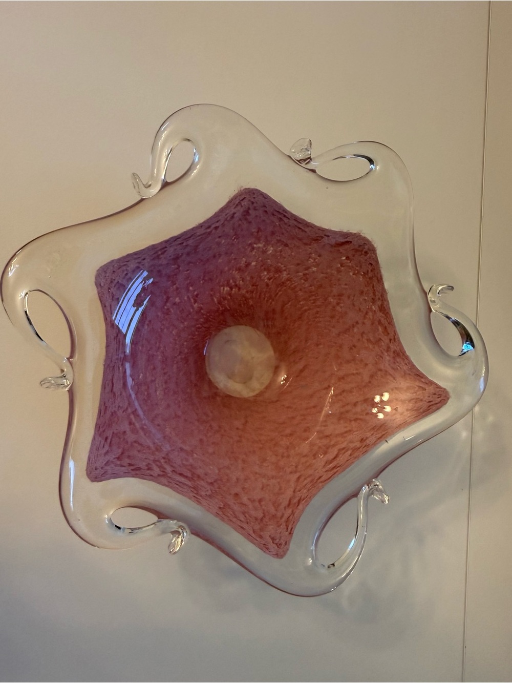 Vintage 1960s Murano Pink Art Glass Bowl Made in Italy